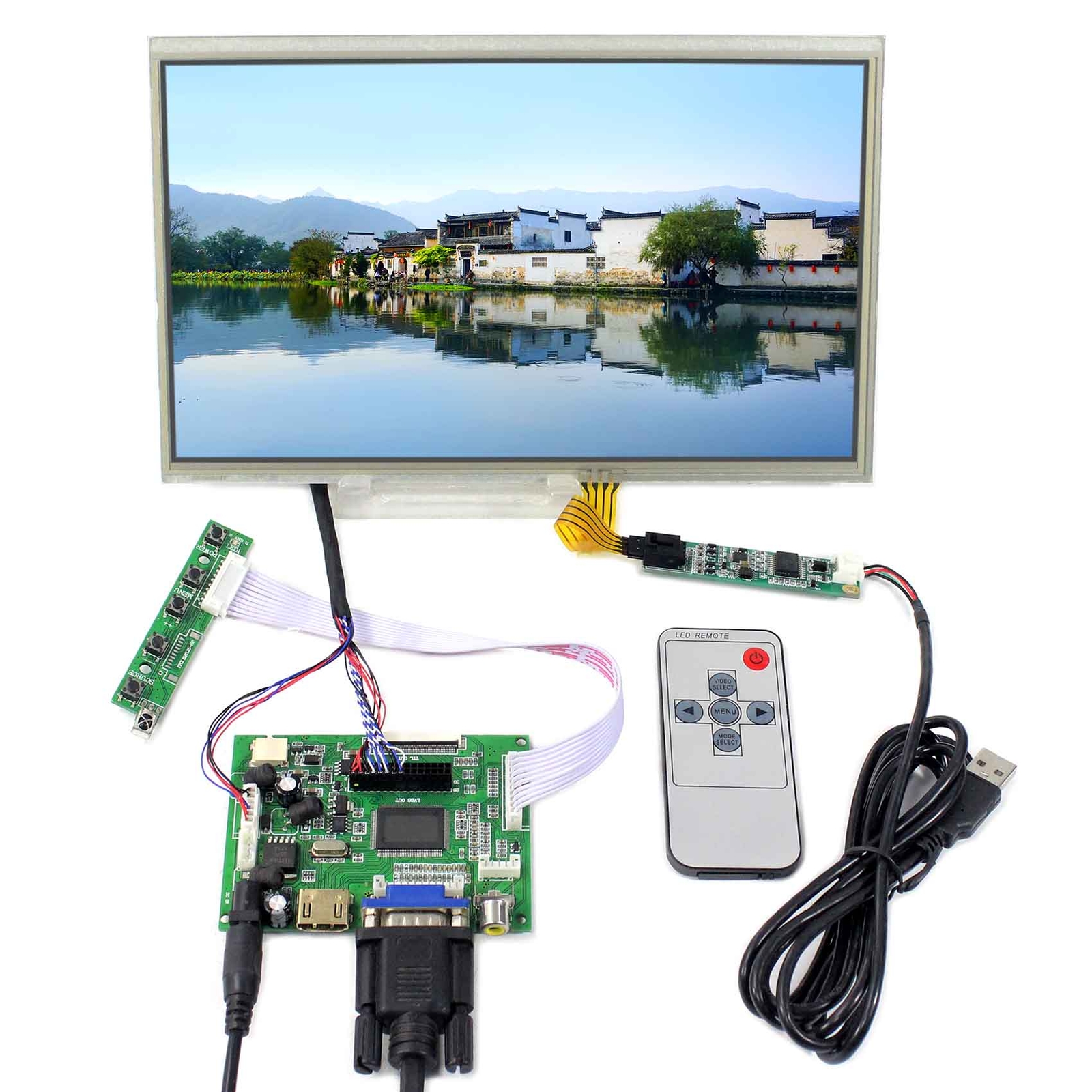 10.1"" 1024x600 LCD Screen Resistive Touch With HD VGA 2AV LCD Driver Board