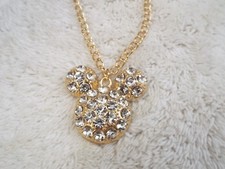 Goldtone Rhinestone Mickey Mouse Ears Pendant Necklace A31 