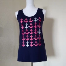 Hanes Comfort Small Graphic Tank Top Navy Nautical Design