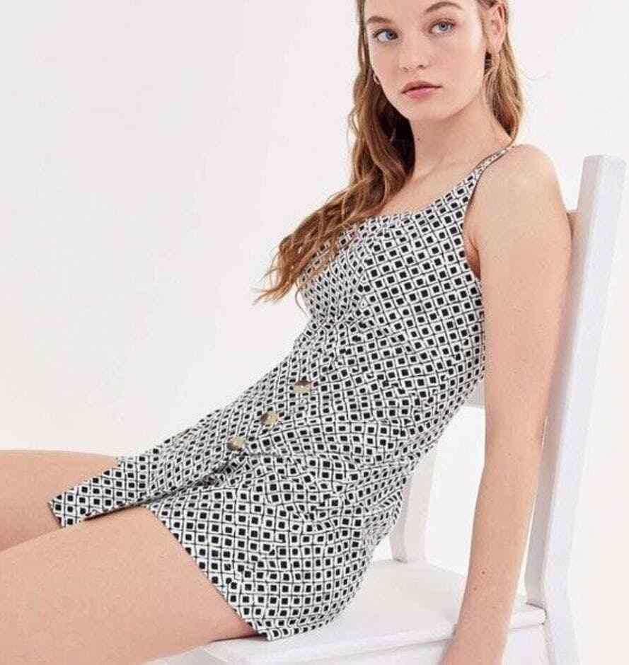 Urban Outfitters Dalila Square Neck Skort Romper Printed Button