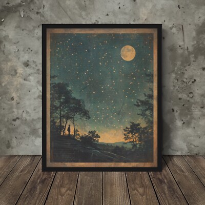 Retro ASTRONOMY Wall Art, Vintage STARGAZER Poster Print, Sky Star Moon Decor