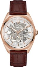 Orologio Bulova Uomo Acciaio Quadr. Rame Meccanismo Vista Pelle Marrone _97A175