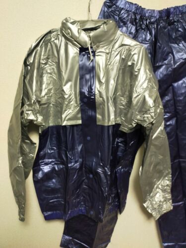 Very shiny retro smooth PVC soft vinyl rainsuit saunasuit jacket and pants set - Picture 1 of 16