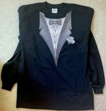 Black Long Sleeve Tuxedo Front Tshirt Halloween Costume Size Medium NWOT