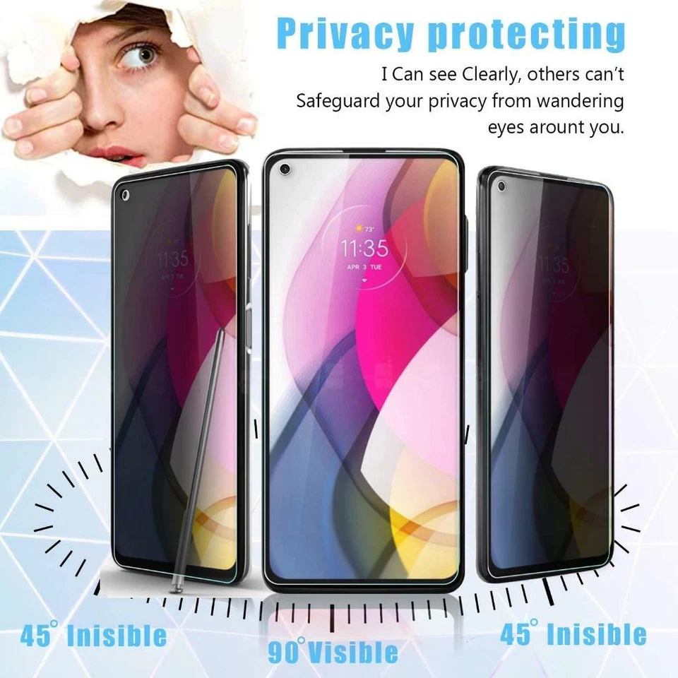 para Motorola Moto G Stylus 5G 2021 Protector de pantalla de privacidad de vidrio de cobertura completa Foto 4 de 4