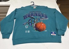 Vintage 94 Charlotte Hornets Sweatshirt Made USA Crewneck Pullover Nutmeg L NBA