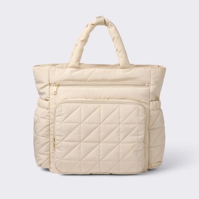 CLOUD ISLAND Quilted Diaper Backpack Tote Bag - Light Tan - NWT 