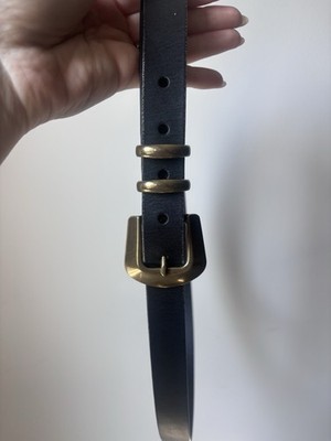Banana Republic Women s Black/Brass 100% Leather Belt Adjustable Buckle Size L 
