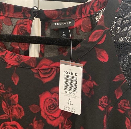 Torrid Übergröße Tops 2x Neu mit Etikett Farbe rot/schwarz Blumenmuster Spitze Kurzarm - Bild 6 von 8
