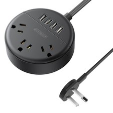 5 ft Ultra Thin Flat Plug Extension Cord 3 Outlets 4 USB Ports Compact