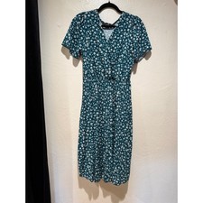 Lark + Grey Teal Green Floral Faux Wrap Midi Dress Womens Large Short Sleeve