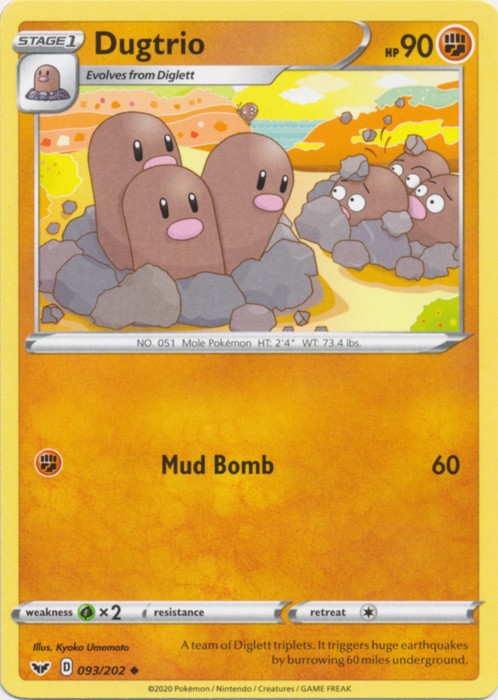 x4 Dugtrio - 093/202 - Uncommon Pokemon SS01 Sword & Shield Base M/NM
