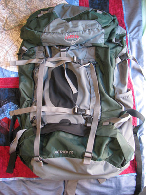 Osprey Aether 70 Backpack Mens Small Hiking Camping Trekking Pack Green Gray