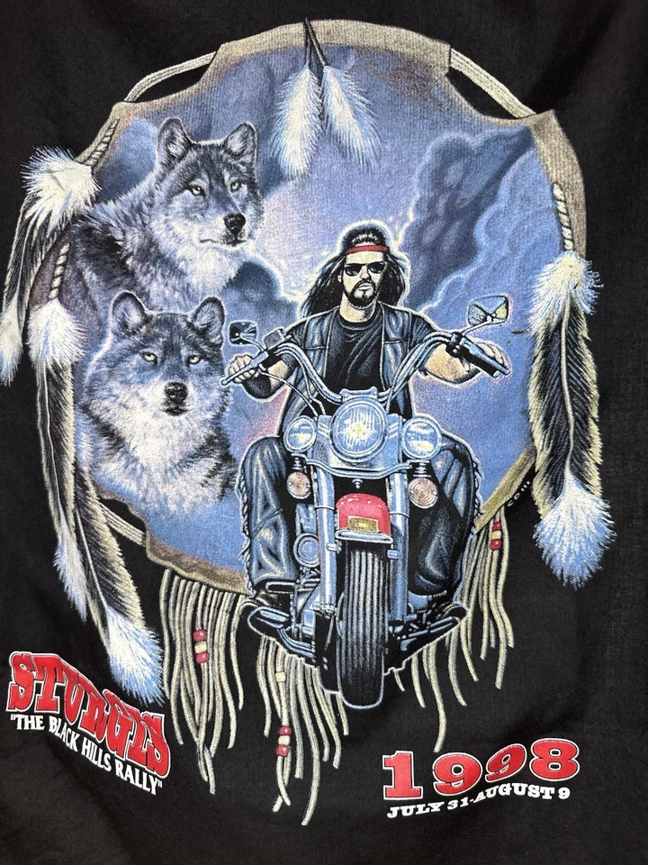 Vintage 98 Sturgis The Black Hills Rally Bandana Motociclista EUA Motocicleta Lobo - Imagem 3 de 4