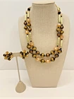Vintage Coro Gold Tone Brown Bead Necklace & Clip-on Earrings Costume Jewelry