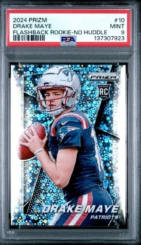 2024 Prizm Drake Maye Rookie No Huddle Flashback RC Patriots MINT PSA 9