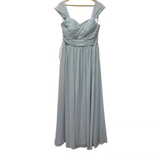 Azazie Chiffon Ruched Bodice Cap Sleeve Bridesmaid Gown Light Blue