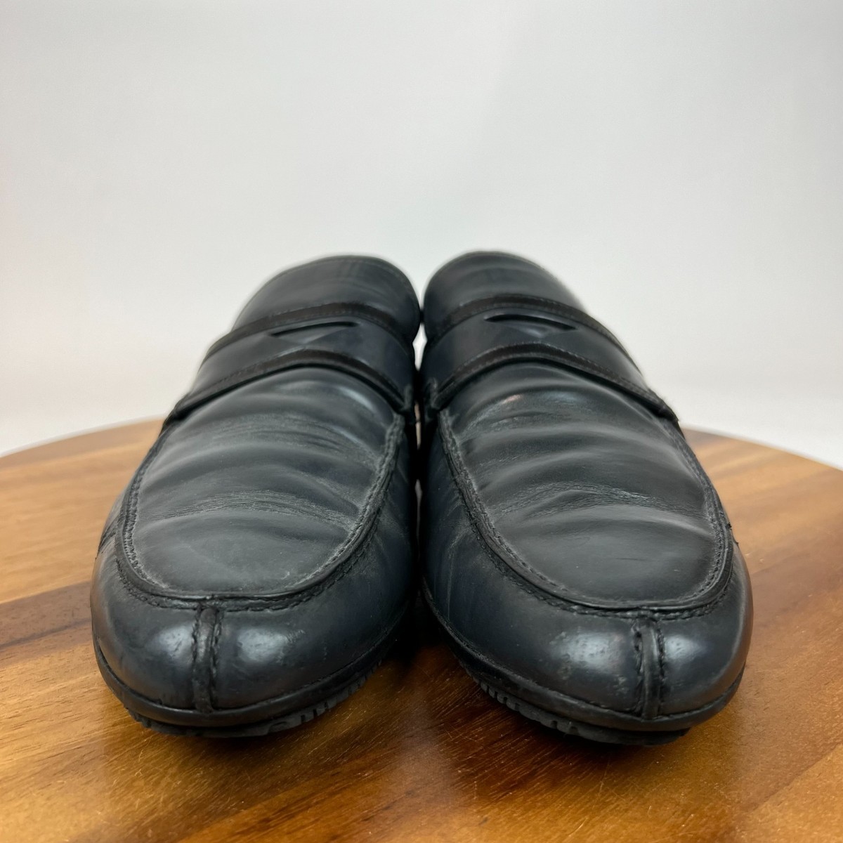 Mens Gucci Gray Leather Pointed Toe Penny Loafers Shoes 