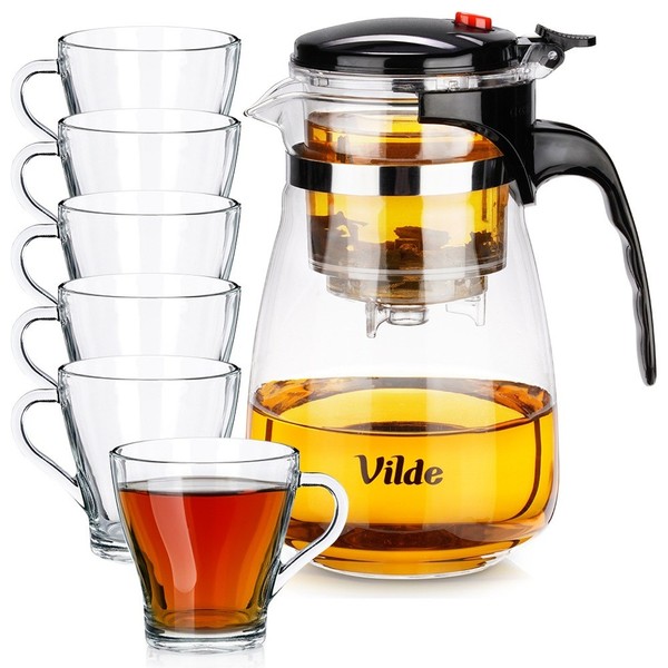 Teekanne Teebereiter Kanne Mit Sieb 7 Stk 960Ml 6X GläSer 250Ml Filter Vilde-image
