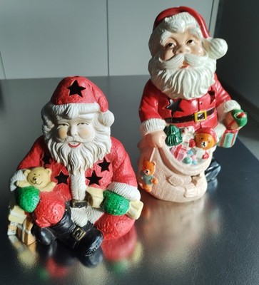 Santa Claus Vintage Weihnachtsdeko 2 Weihnachtsmänner Keramik Nikolaus Windlicht