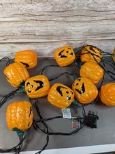 Vintage 90s 10 Pumpkin Blow Mold Halloween String Lights Jack O Lantern 10 Foot