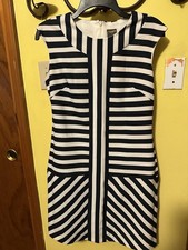 Taylor Woman Dress Sleeveless Striped Navy Blue/ White Round Neck Size 6