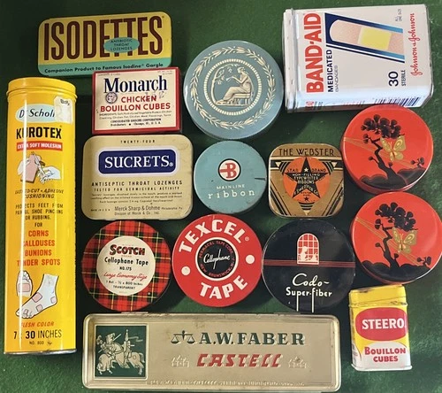 15 Mixed Lot of Vintage Small Advertising Tins - Medicine/Typewriter, etc.