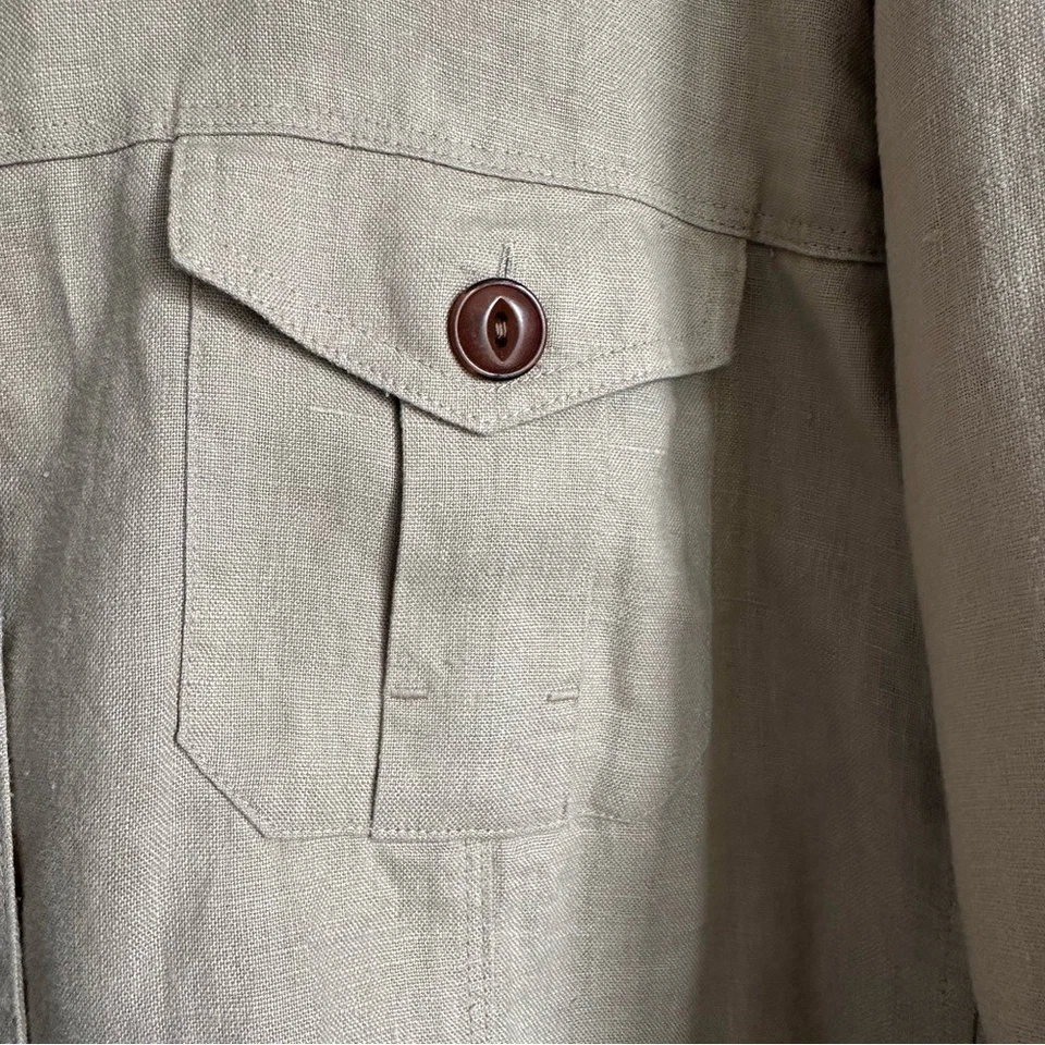 Orvis | Chaqueta para mujer beige de lino con botones talla XL 18/20 USADA EN EXCELENTE ESTADO Travel Coastal Foto 3 de 4