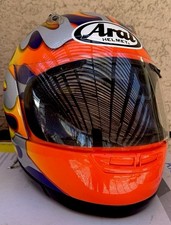 Vintage Arai Quantum/f Face  helmet orange, blue, and silver flame graphics