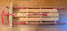 Vintage Flexible Flyer III 55" Wood  Metal Sled Red Rails Solid