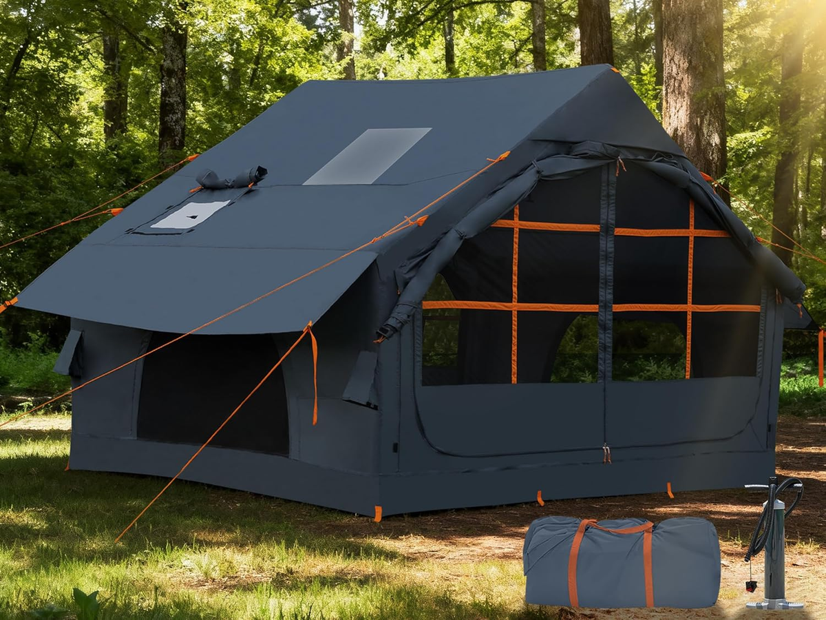 Inflatable Tents for Camping with Stove Jack, 2/4/6/8 Person Easy