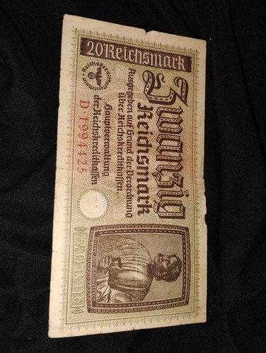 WWII Germany Original 20 Reichsmark Banknote Militaria 1939-45