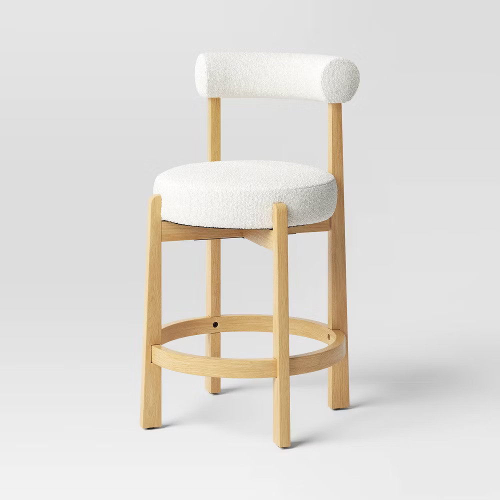 Sculptural Upholstered and Wood Boucle Counter Height Barstool Cream - Threshold 21090₽