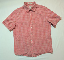 LL Bean Seersucker Shirt Men's L Orange Slightly Fitted Short Sleeve Button Up