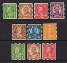 1923-29 US SC 597-603 604 605 606 Coil Definitive Set of 10 - MNH F/VF to XF