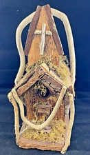 Vintage Rustic Primitive Natural Wood &Decorative Bird House Church Moss