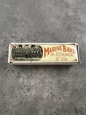 Vintage M Hohner Marine Band Harmonica Key of C 1896 w/ Paper Case box