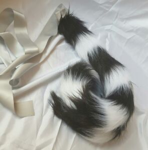 Spiral cat tail black & white cosplay fancy dress Halloween costume accessory