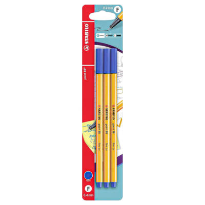STABILO point 88 - Fine liner - 3 in Pack - Blue - Writing Instruments