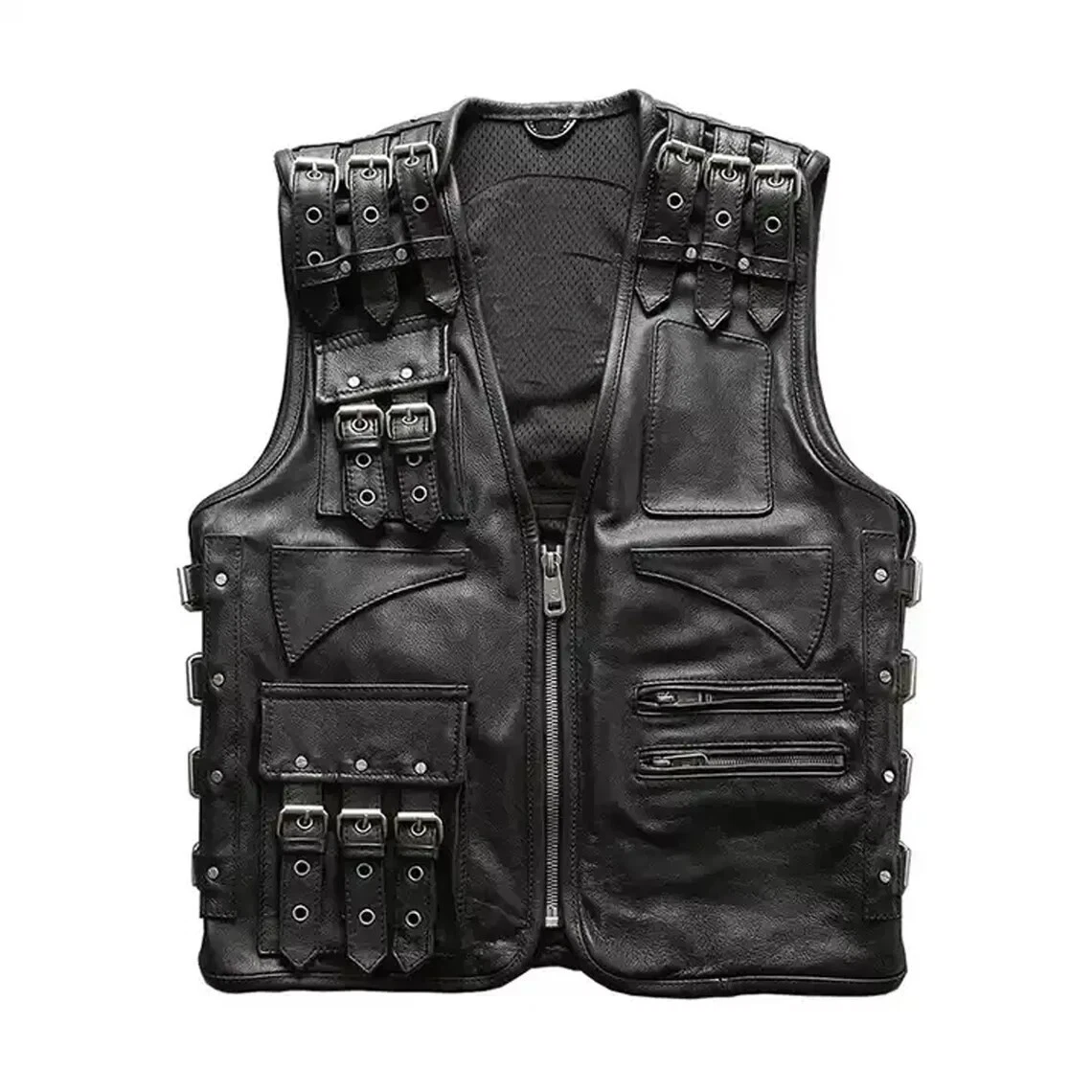 Leather Vest for Men Black Lambskin Biker Size XS S M L XL XXL Custom Made - 270