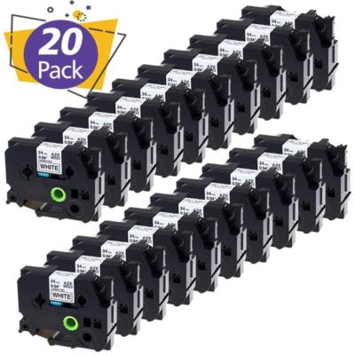 20X TZe TZ251 TZe-251 24mm Black on White Label Tape For Brother P-touch Labeler