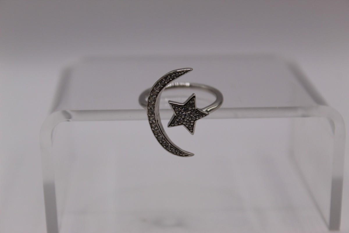 Designer SS CZ Pave Moon & Star Wrap Ring Sz:6 (093PID) | eBay