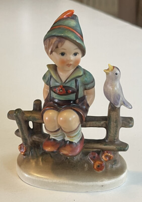 M J Hummel by Goebel 111/1 Wayside Harmony Boy On Fence With Blue Bird TMK 4