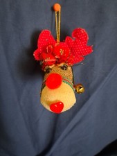 Handmade Sock Reindeer Complete With Eyelashes Ornament
