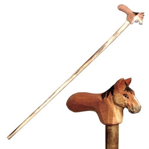 36” Hand Carved Wood Horse Bear Cane Walking Stick