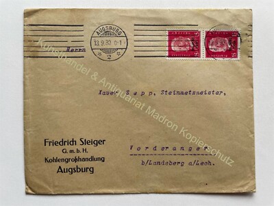 Briefumschlag Reklame 1930 Augsburg Kohlengroßhandlung Steiger Friedrich 