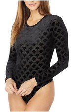 BCBGMAXAZRIA Women's Long Sleeve Bodysuit Jacquard Print Black