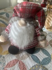Christmas Holiday Fat Plush Sitting Gnome,Red Tall Hat and Fluffy White Beard