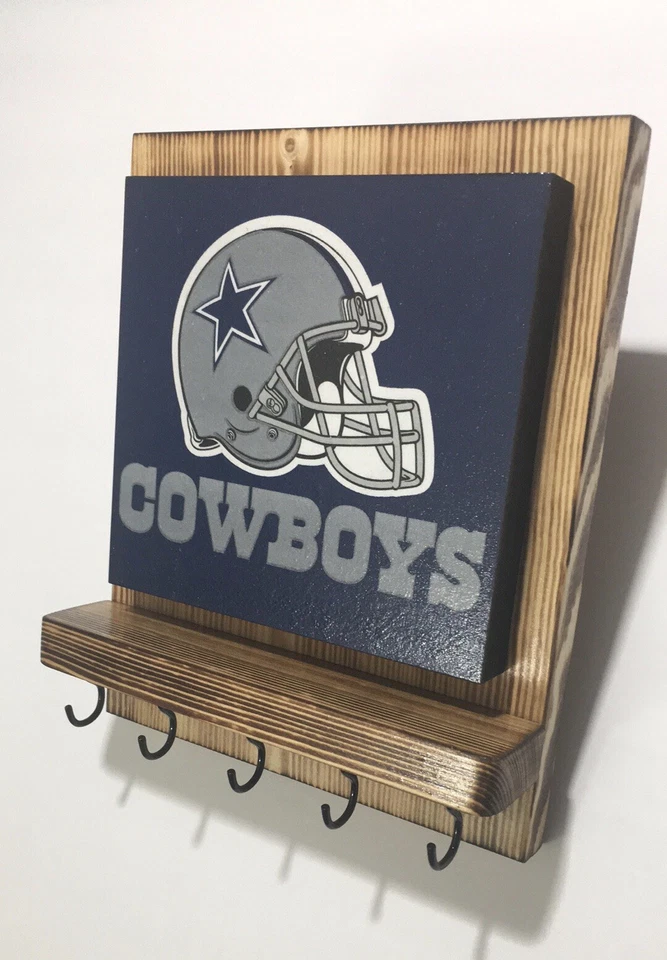 Dallas Cowboys Rustic Plaque wall decor key hanger holder organizer - Image 2 of 4