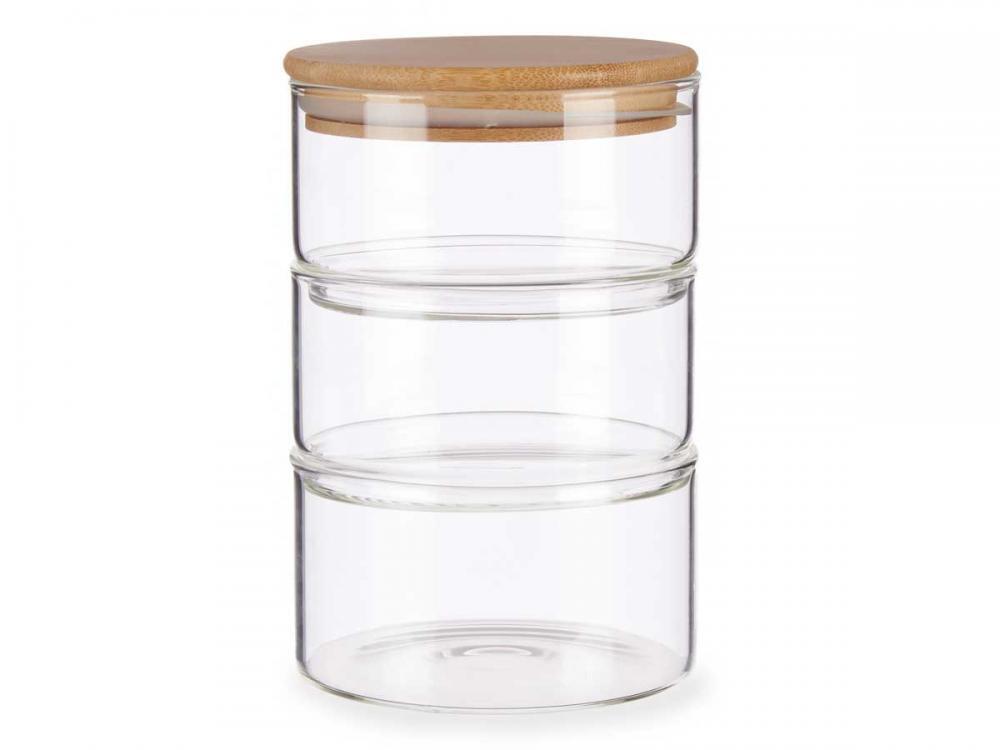 Tea Coffee Sugar Storage Glass Stackable Jars Wooden Lids